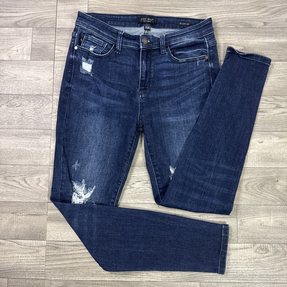 Judy Blue Skinny Fit Denim Jeans High Rise Ripped Dark Wash sz 11/30